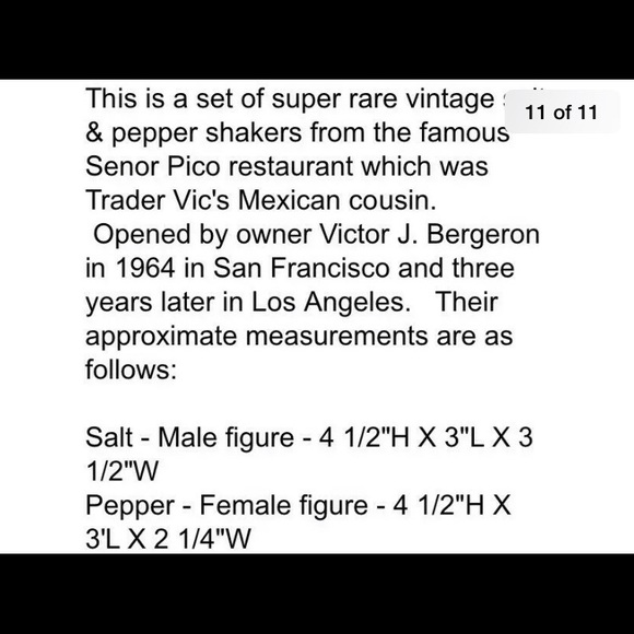 RARE Senor’Pico Restaurant Salt&Pepper Shaker1964 - Picture 8 of 8